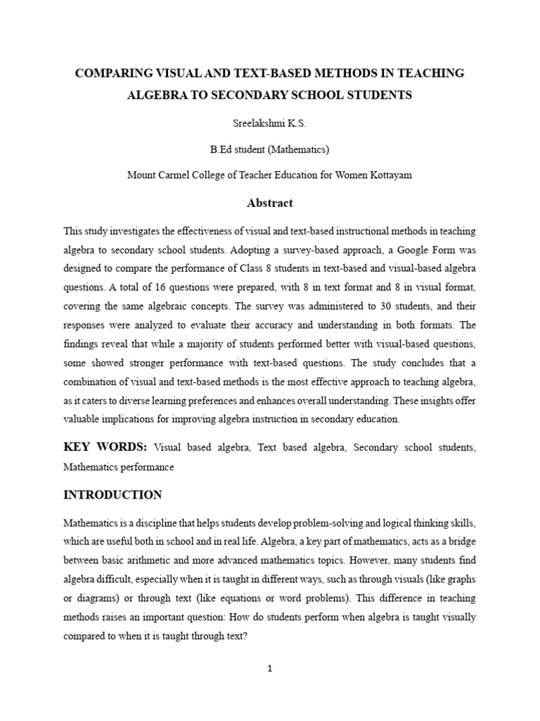 COMPARING VISUAL AND TEXT-BASED METHODS IN TEACHING ALGEBRA TO ...
