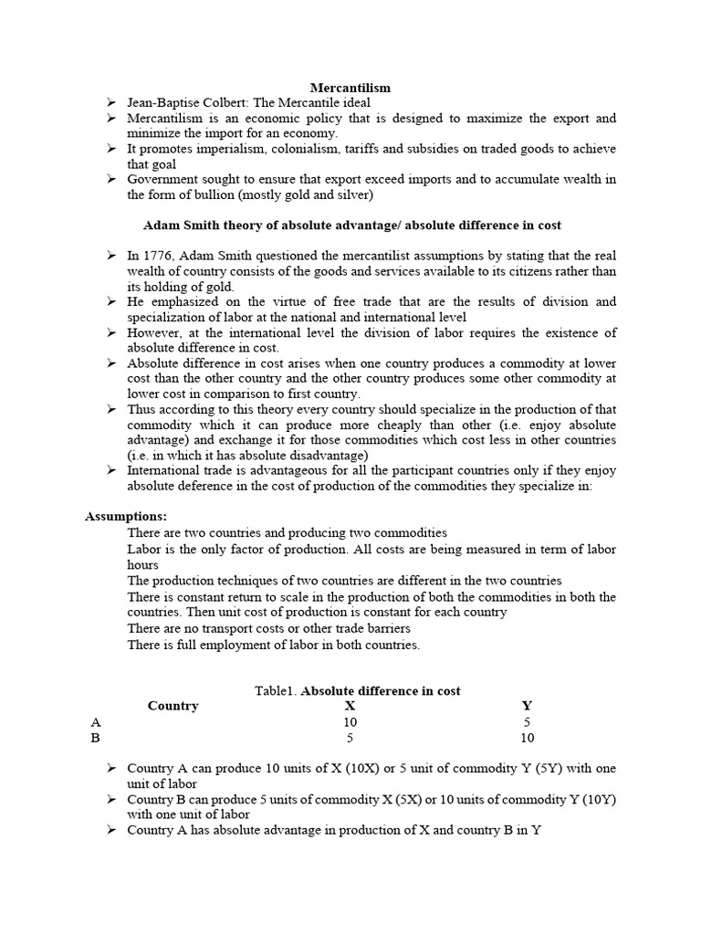 Theories of International Trade | PDF | Mercantilism | Comparative ...