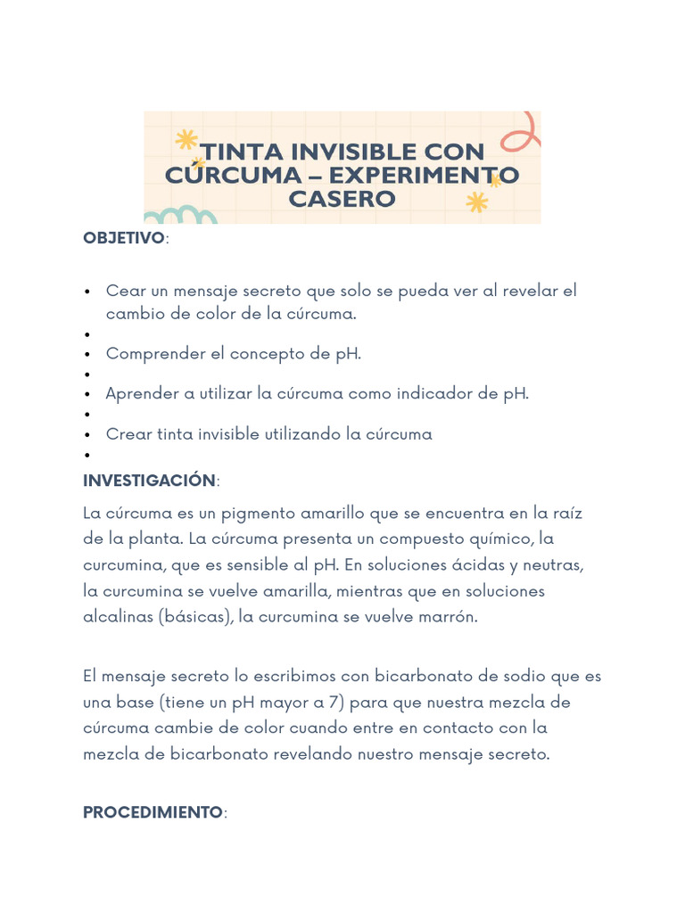 Tinta Invisible con Cúrcuma y Bicarbonato | PDF | Cúrcuma | Ph