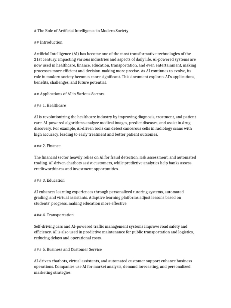 Role of AI in Modern Society | PDF | Artificial Intelligence ...