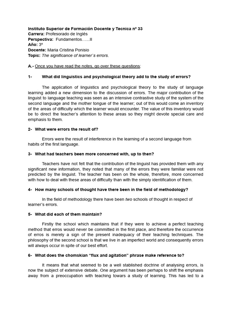 Understanding Learner Errors in Language Acquisition | PDF | Second ...