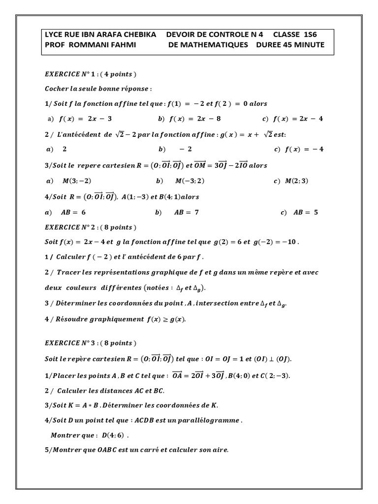Exercices de Mathématiques 1S6 | PDF