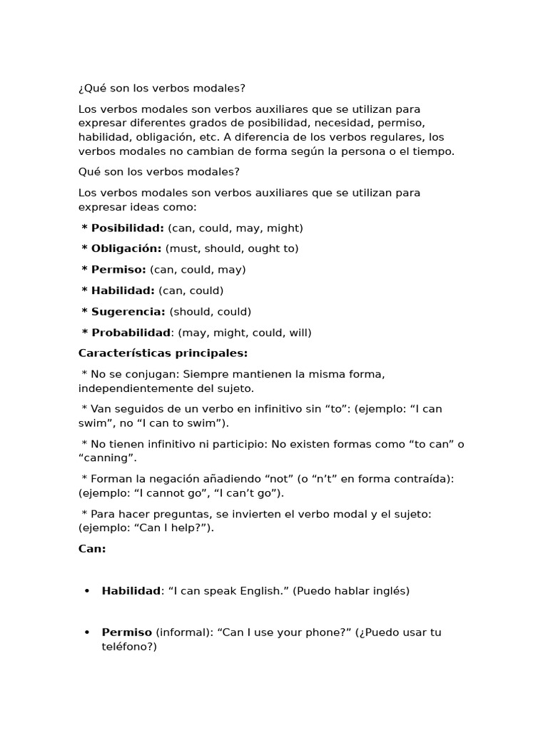 Guía completa sobre verbos modales | PDF | Verbo | Sintaxis