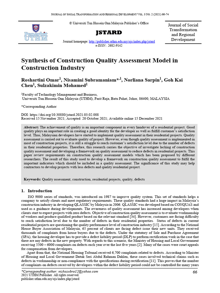 Construction Quality Assessment Framework | PDF | Quality Assurance ...