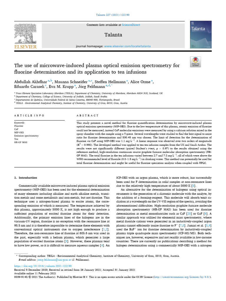 The Use of Microwave-Induced Plasma Optical Emission Spectrometry For ...