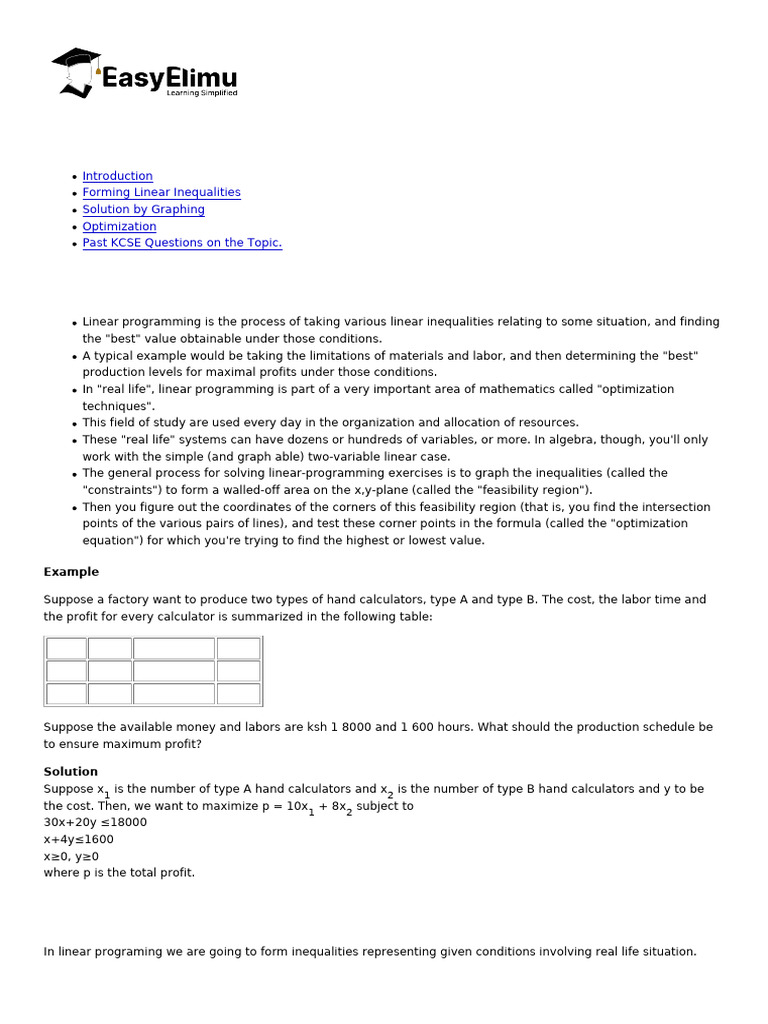 Linear Programming Optimization Techniques | PDF | Linear Programming ...
