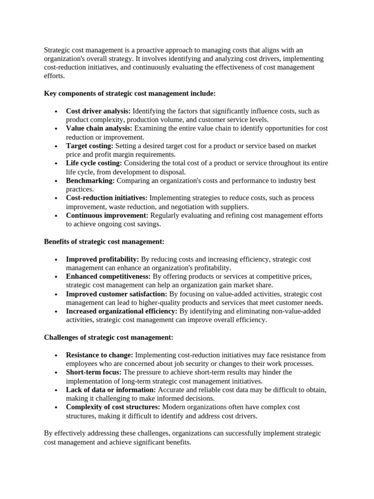 Strategic Cost Management Explained | PDF | Cost Accounting | Strategic ...