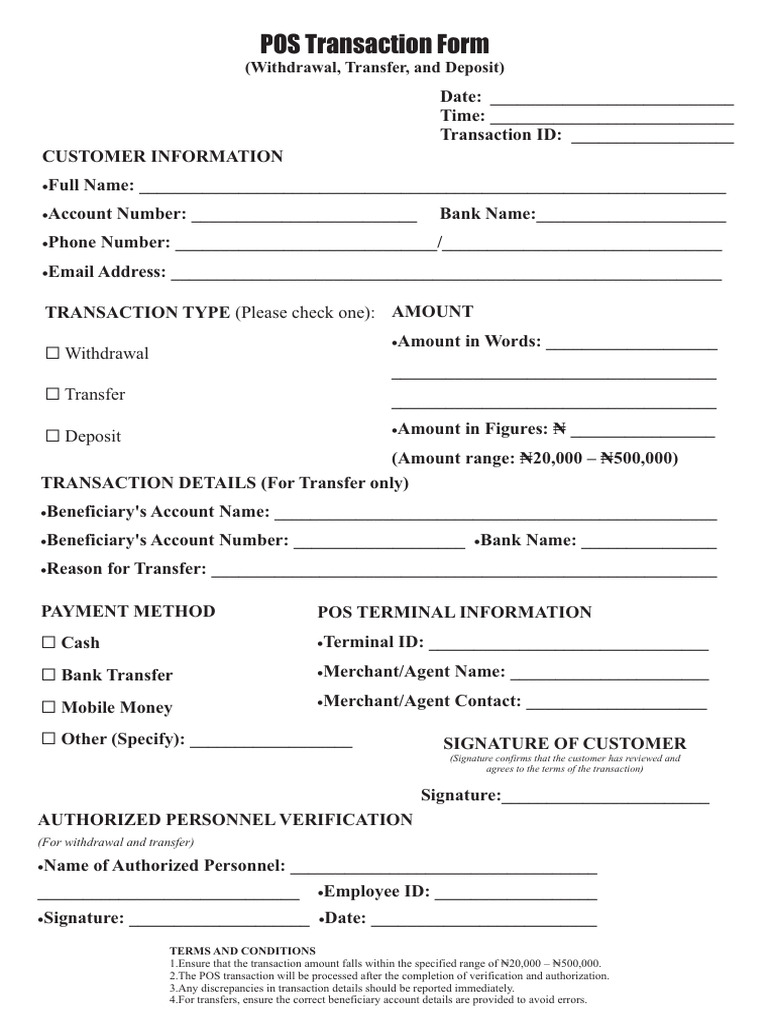 POS Transaction Form Template | PDF | Point Of Sale | Banks