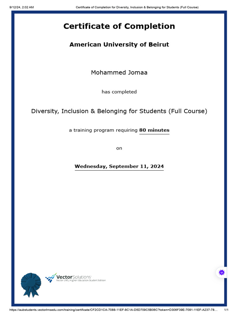 Certificate of Completion for Diversity, Inclusion & Belonging for ...