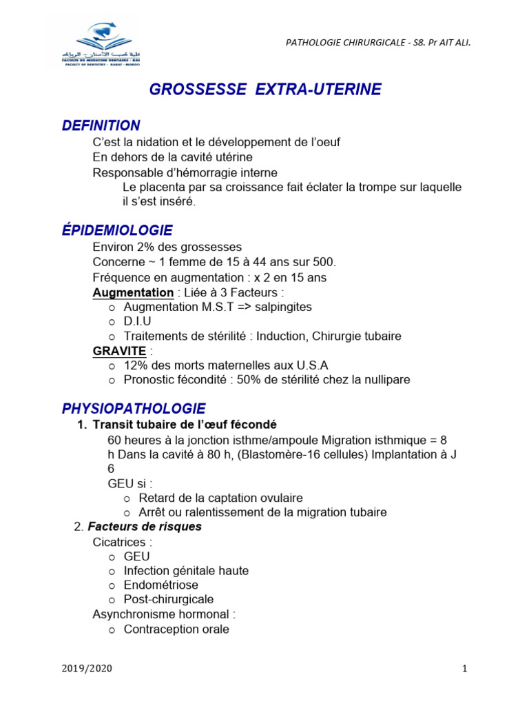 Grossesse ExtraUtérine Diagnostic et Traitement PDF Santé des — free download