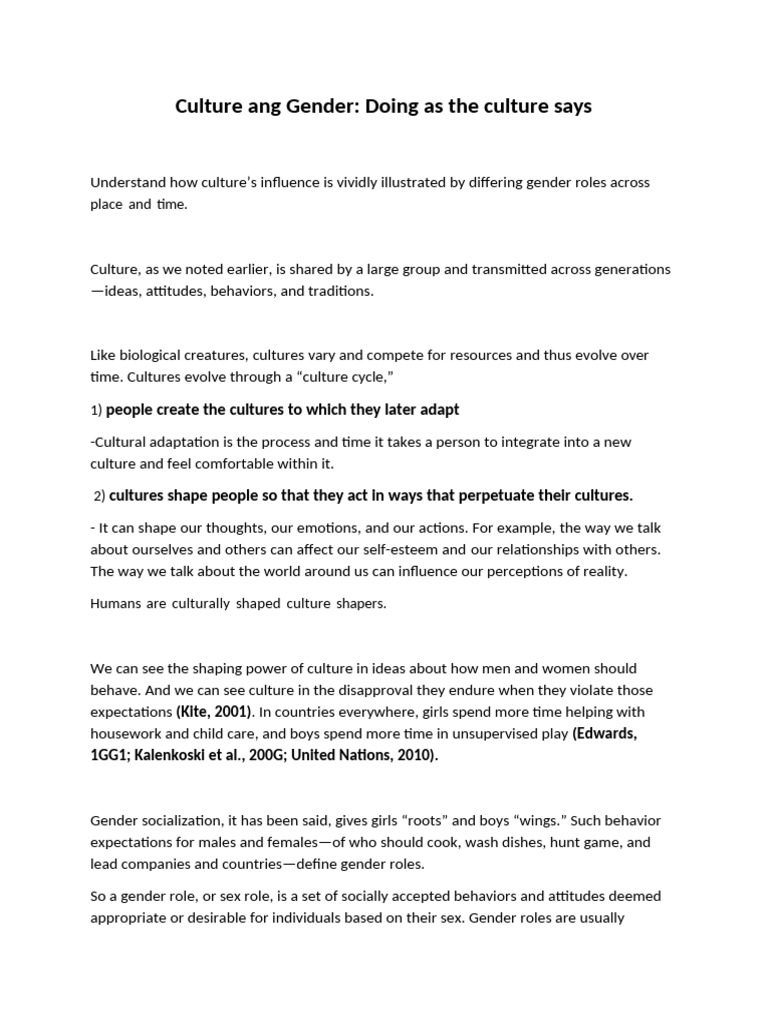 Culture's Impact on Gender Roles | PDF | Gender Role | Gender