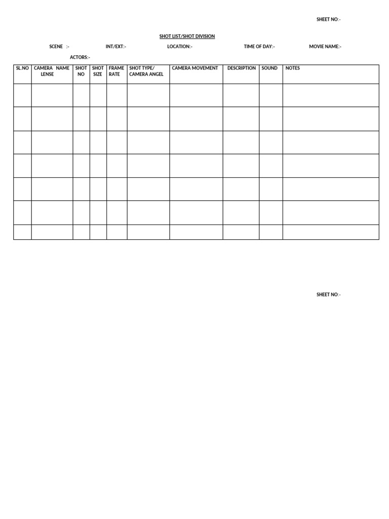 Movie Shot List Template | PDF