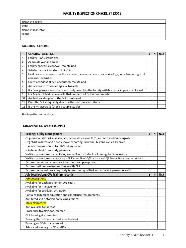 Hospital Facility Inspection Checklist | PDF | Calibration