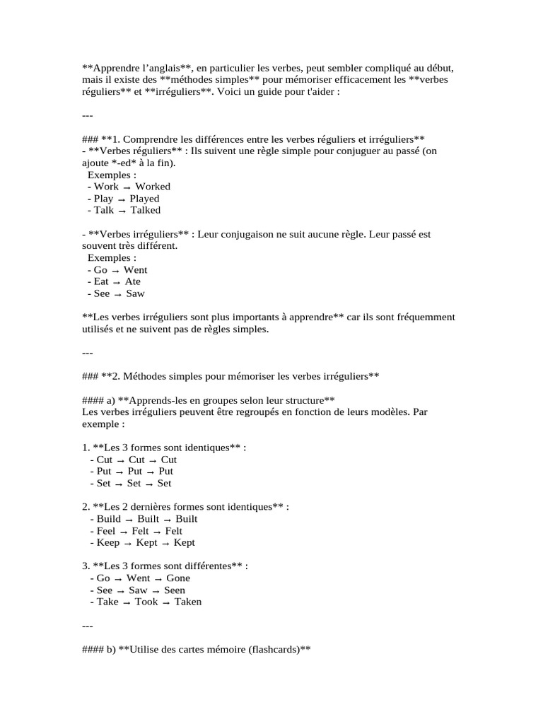 Mémoriser les verbes irréguliers en anglais | PDF | Typologie ...