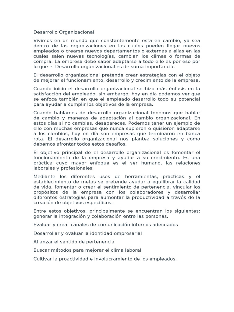 Importancia del Desarrollo Organizacional | PDF | Business | Gestión ...
