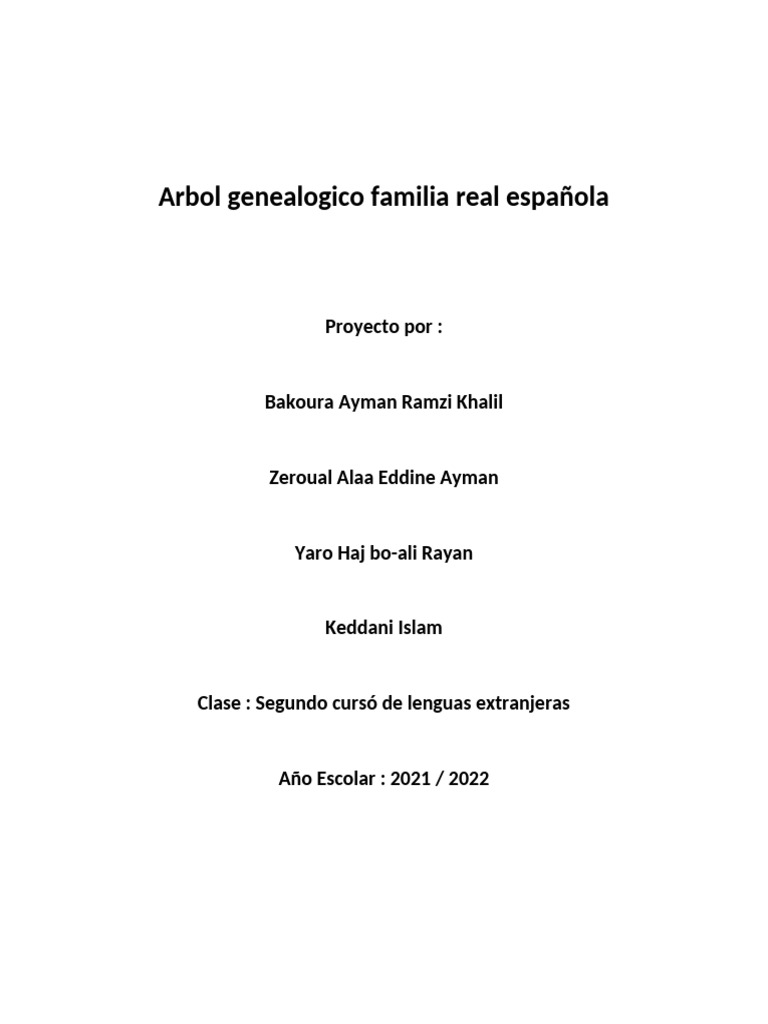 Arbol Genealogico Familia Real Española: Proyecto Por | PDF