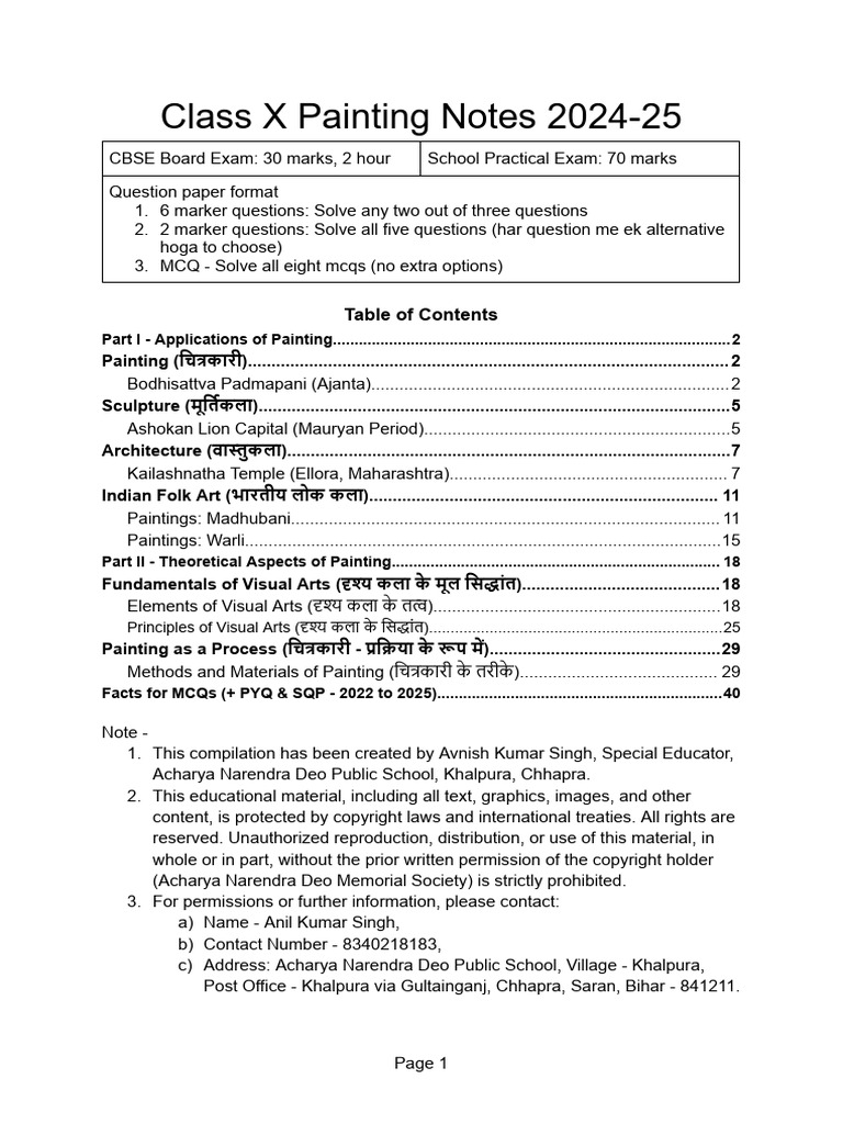 Class X Painting Notes 2025 | PDF | Color