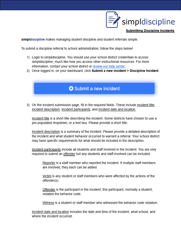 Submitting Discipline Incidents Guide | PDF