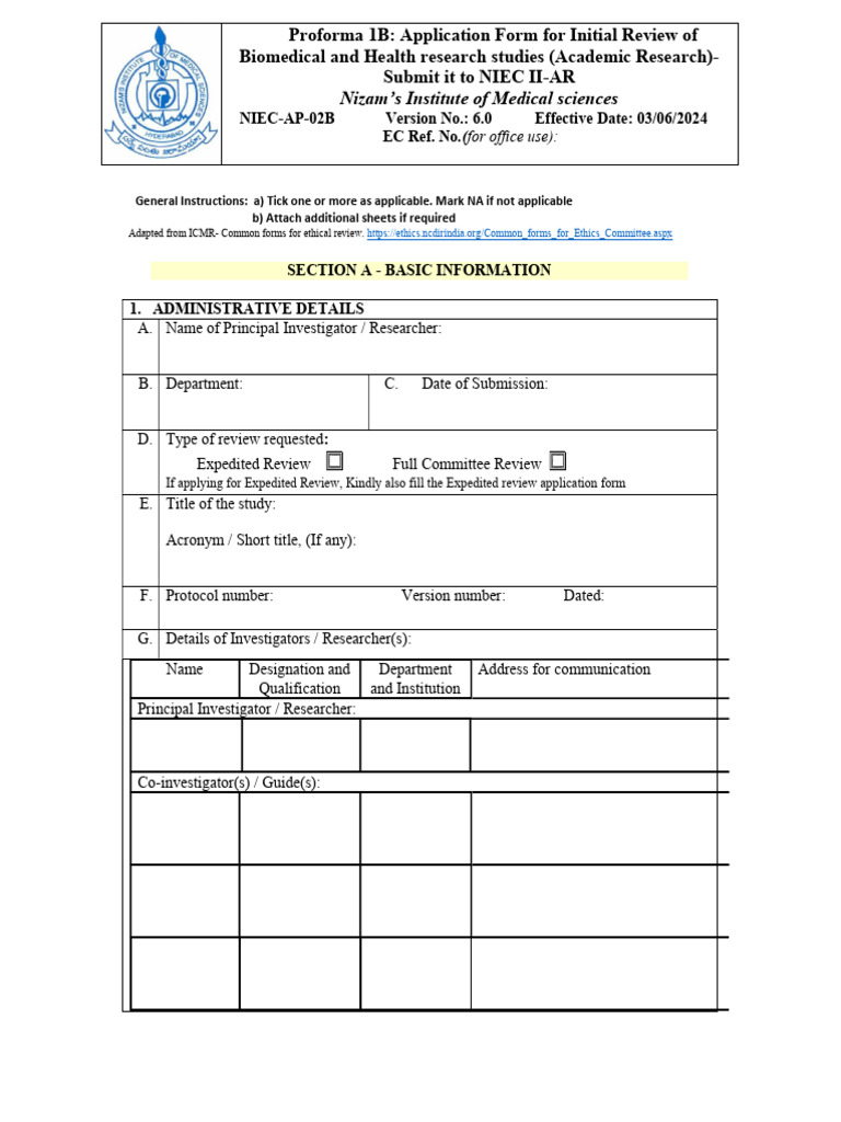 Initial Review Application for Biomedical Research | PDF | Informed ...