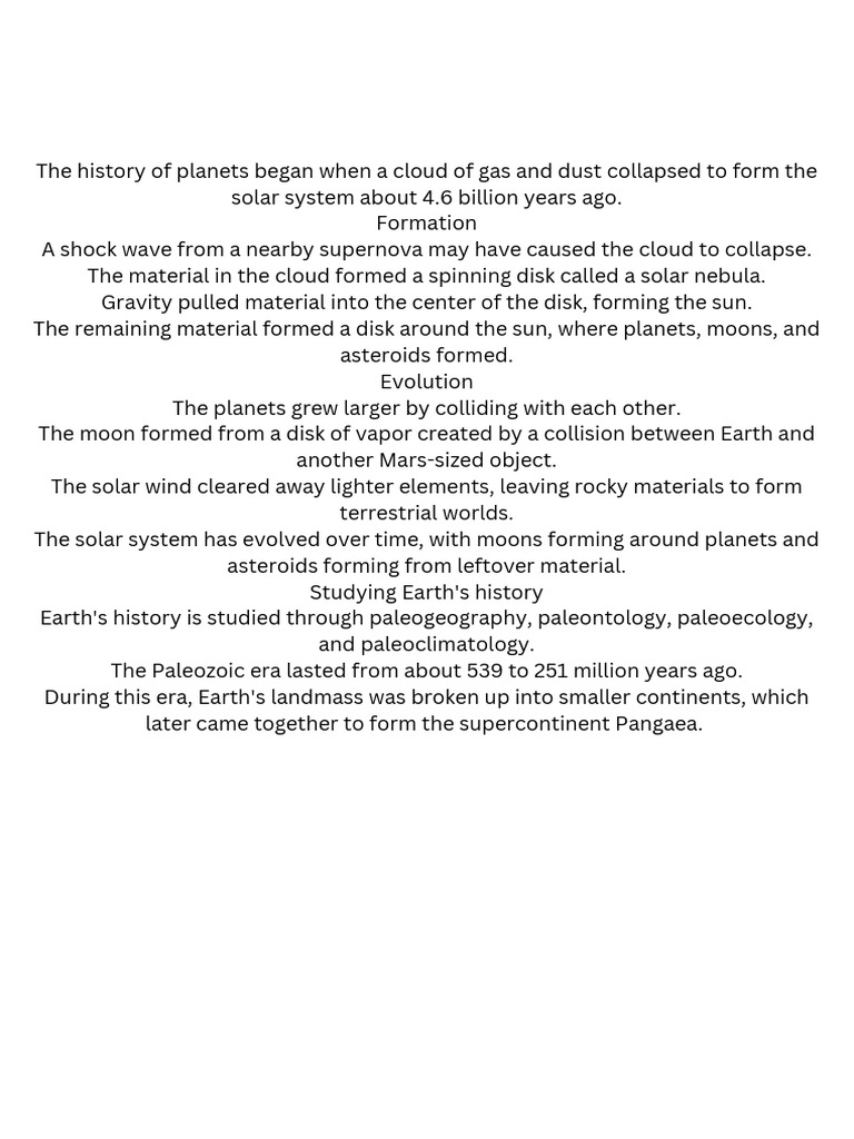 History of Planet Formation and Evolution | PDF