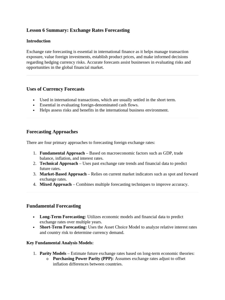 Lesson+6+Summary+Global+Finance | PDF | Forecasting | Exchange Rate