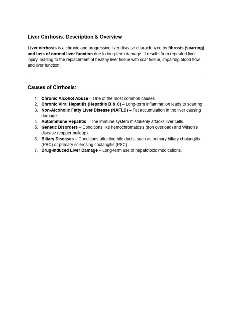 Liver Cirrhosis - Description & Overview | PDF