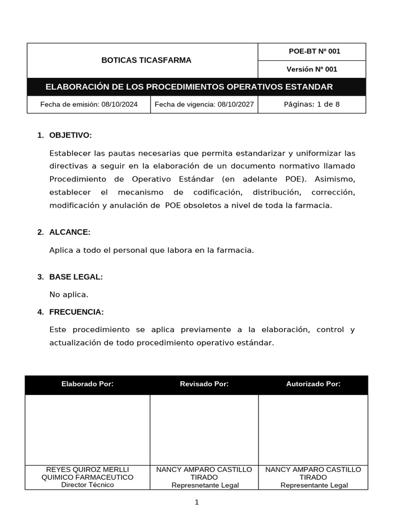 Poes 001 Elaboracion de Los Procedimientos Operativos Estandar | PDF ...
