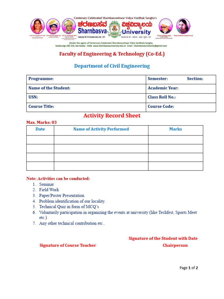 Civil Engineering Activity Record Sheet | PDF