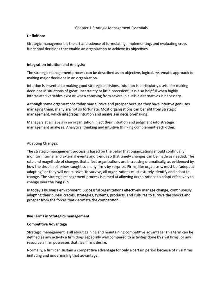 Stragtegic Management Notes | PDF | Strategic Management | Competitive ...