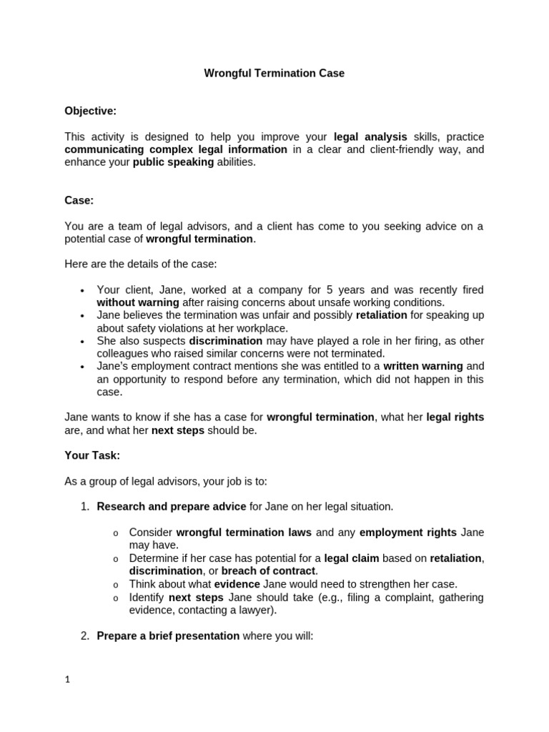 Wrongful Termination Legal Guidance | PDF | Employment | Occupational ...