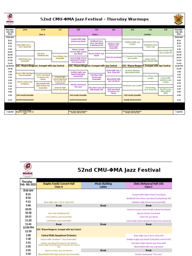 52nd Jazz Festival Schedule (Including Warmups) FINAL-1 | PDF | Musical Groups | North American ...