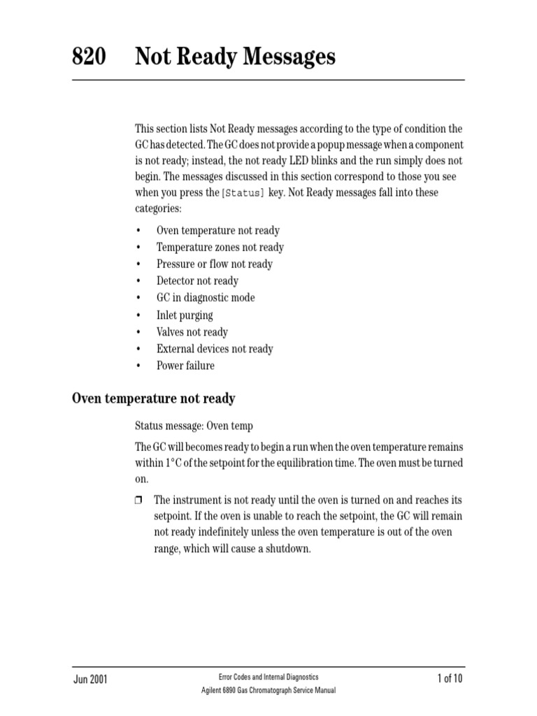 Agilent 6890 Not Ready Messages Guide | PDF | Gas Chromatography | Valve