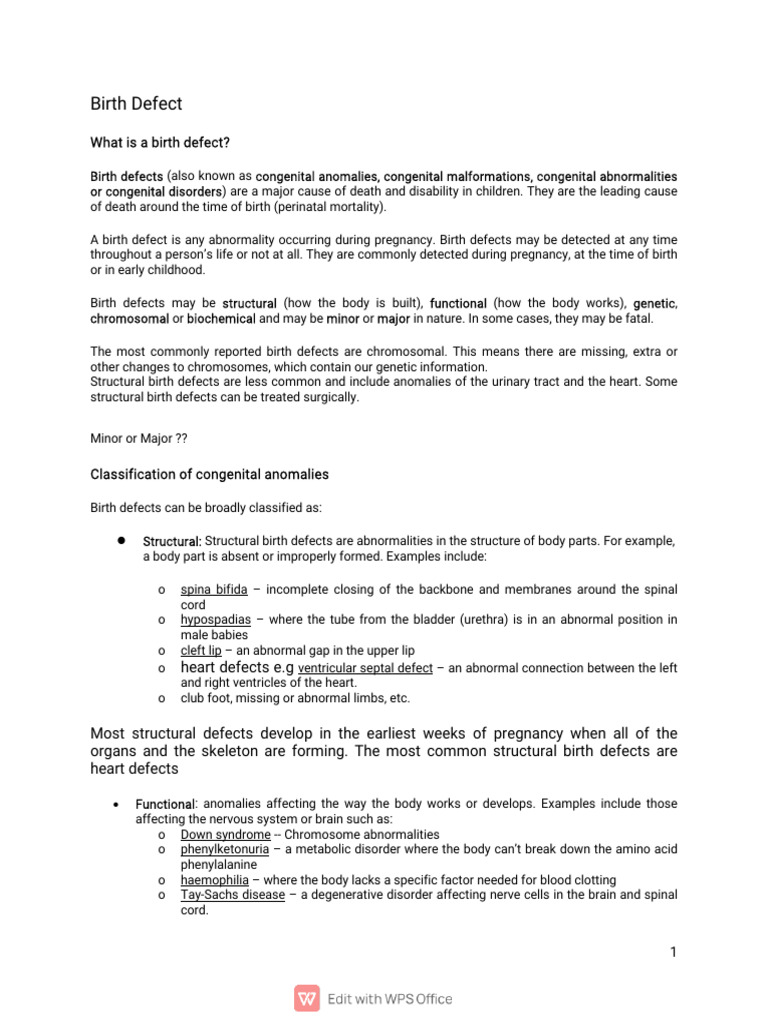 Birth Defect Note ANA 315.docx 2 | PDF
