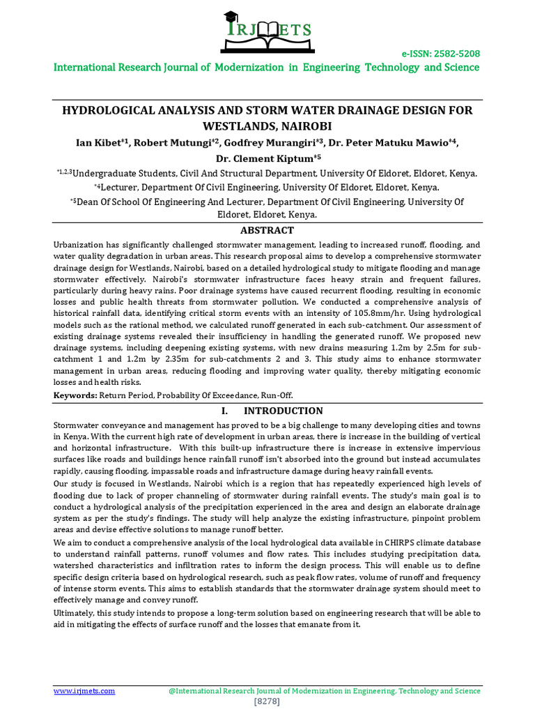 Stormwater Drainage Design for Nairobi | PDF | Surface Runoff | Flood