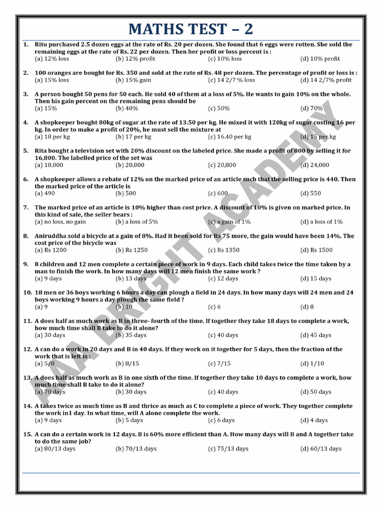 Maths Test - 2 | PDF