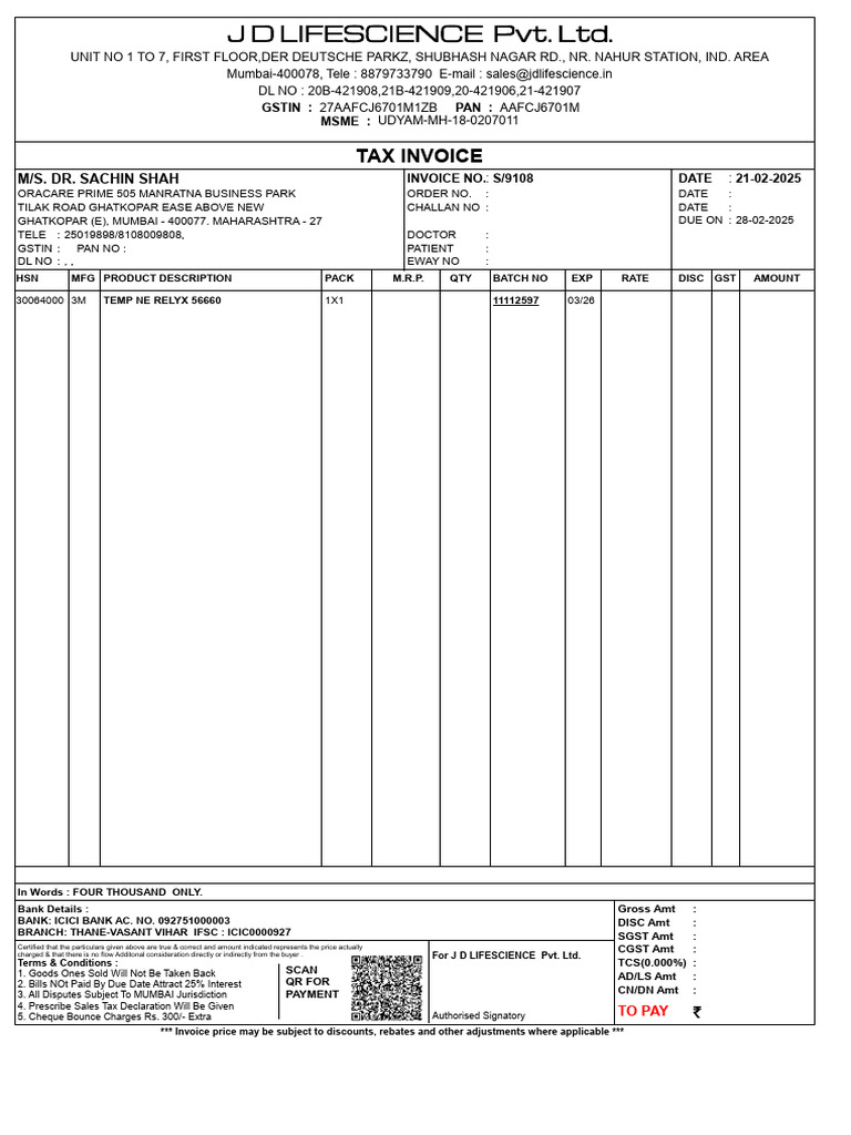 J D Lifescience Invoice Details | PDF | Invoice | Government Finances