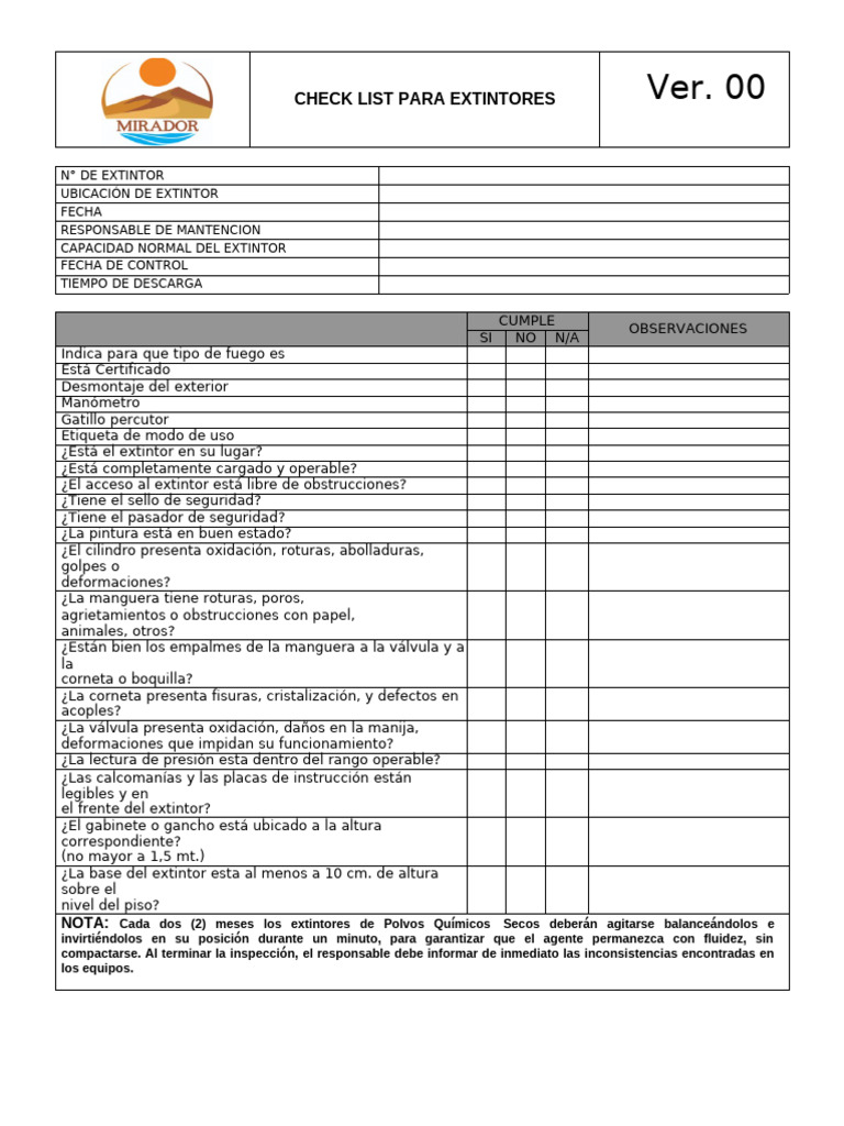 Checklist de Inspección de Extintores | PDF