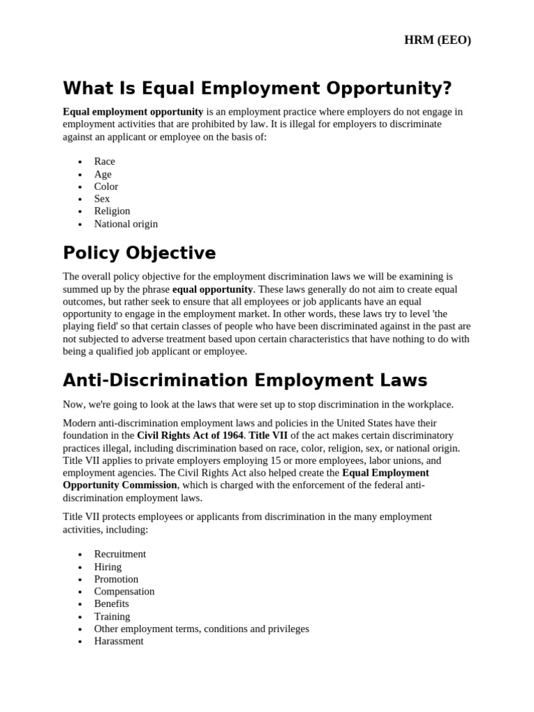 Equal Employment Opportunity in HRM | PDF | Civil Rights Act Of 1964 ...