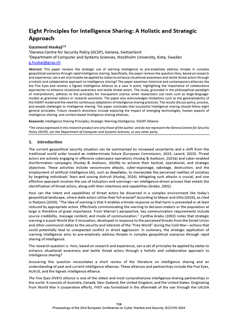 Principles for Effective Intelligence Sharing | PDF | Signals ...