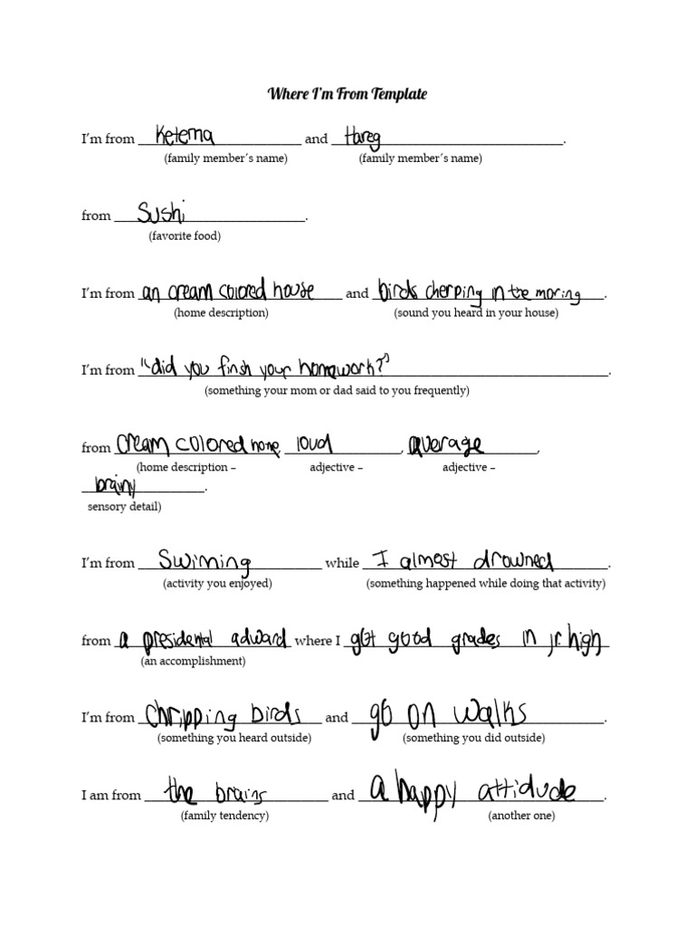 Edited - Helen Ketema - I Am From Poem Template | PDF