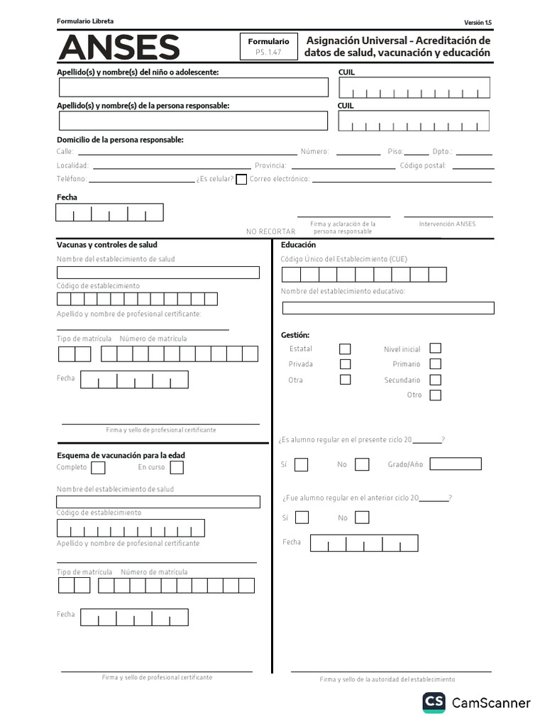 Formulario PS. 1.47 ANSES | PDF | Certificado de nacimiento