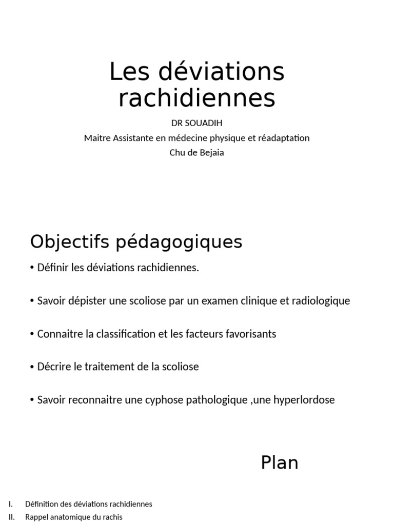 Déviations rachidiennes : définitions et traitements | PDF | Scoliose ...