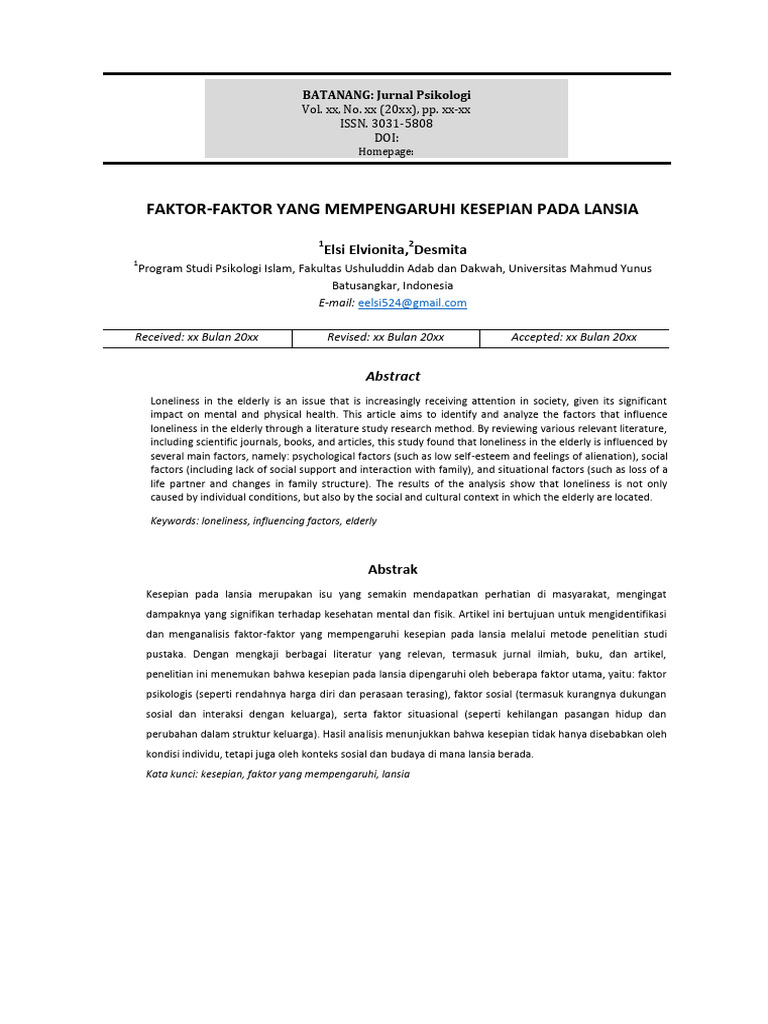 Faktor Penyebab Kesepian Lansia | PDF