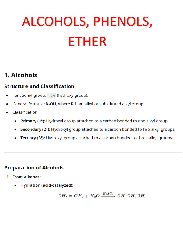 Alcohols, Phenols, and Ethers Overview | PDF | Aldehyde | Ether