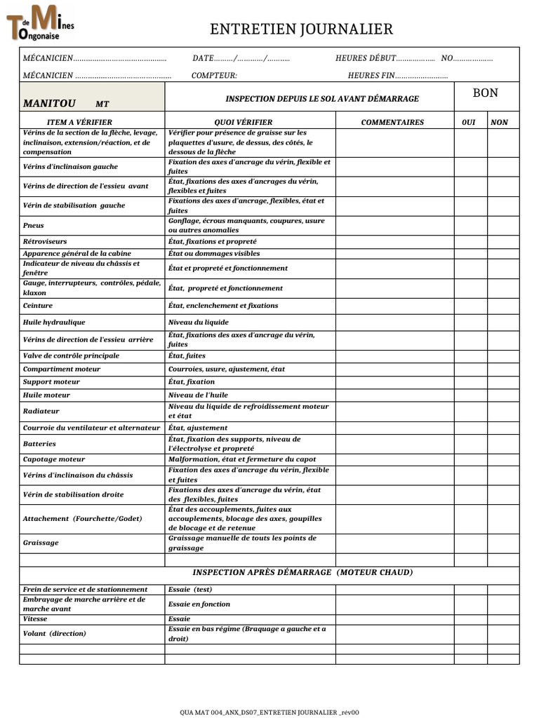 Inspection quotidienne Manitou | PDF | Styles de carrosserie ...
