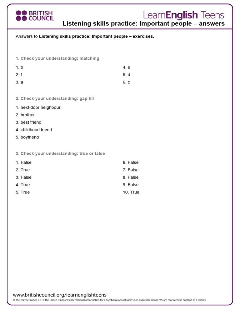 Important People - Answers 2 | PDF