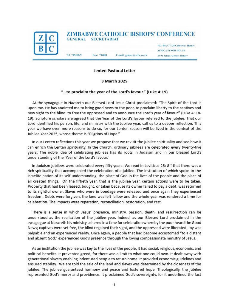 Lenten Pastoral Letter 2025 | PDF | Lent | Diocese