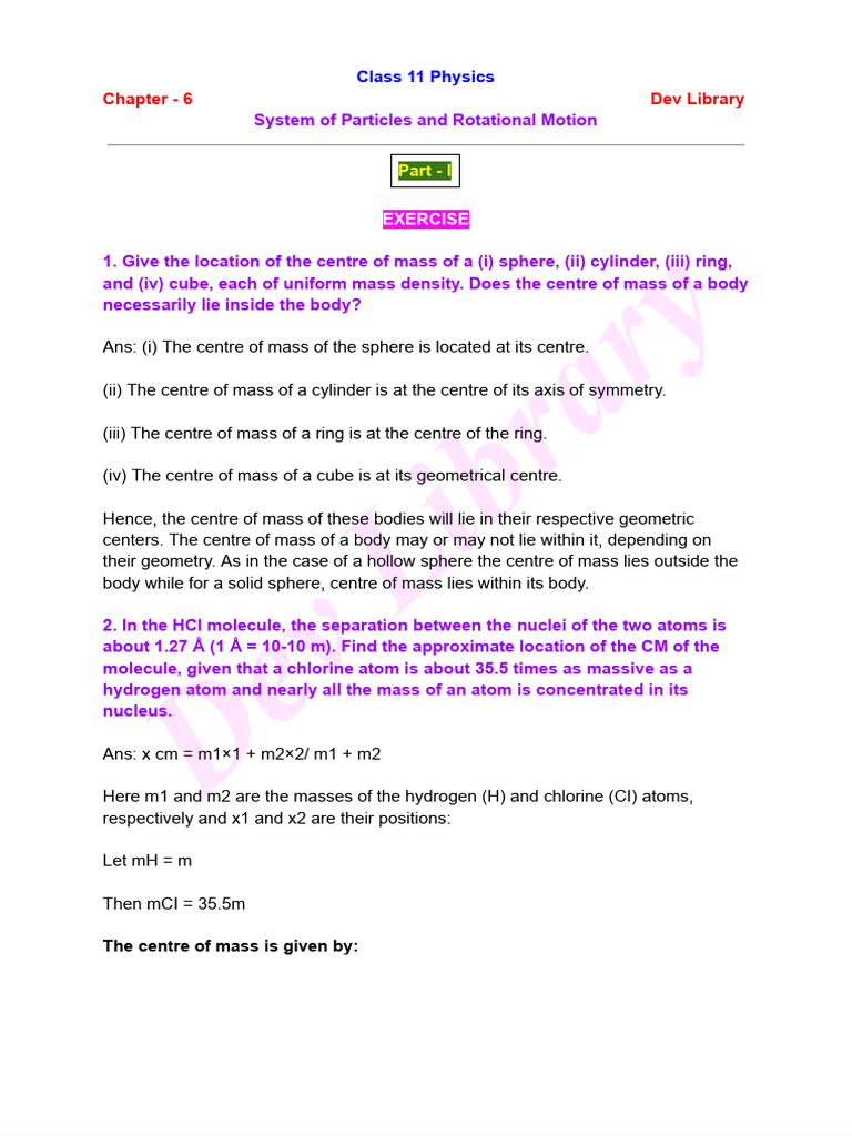 Centre of Mass and Angular Momentum Concepts | PDF | Rotation Around A ...