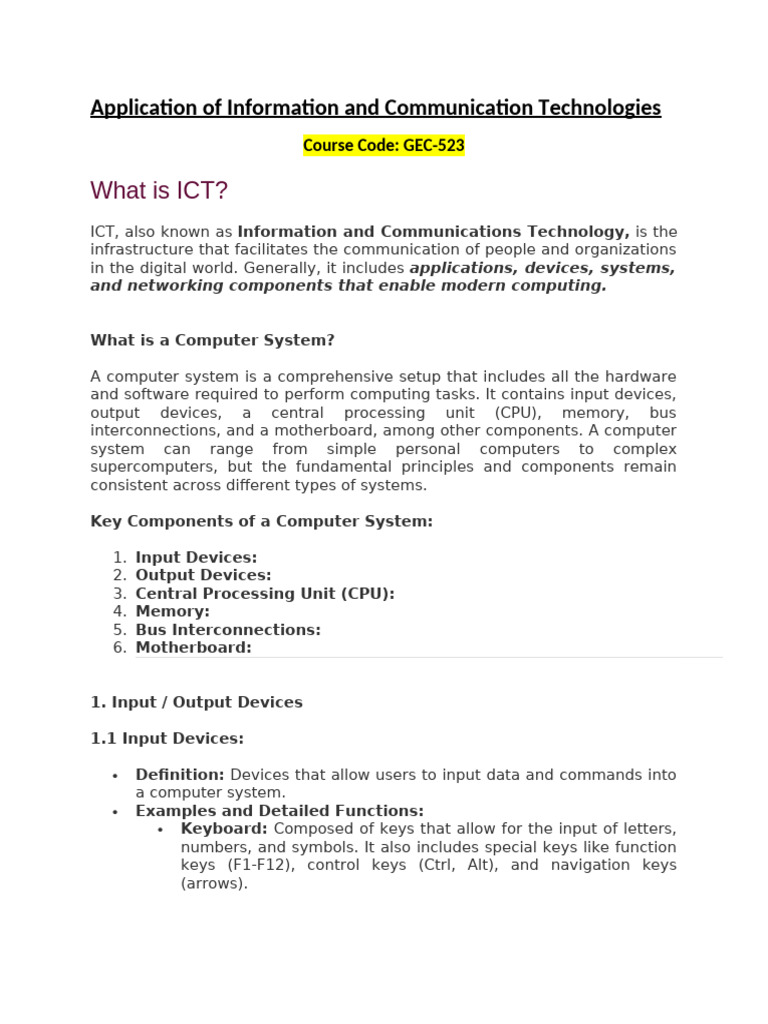 Applications of ICT in Computing Systems | PDF | Computer Data Storage ...