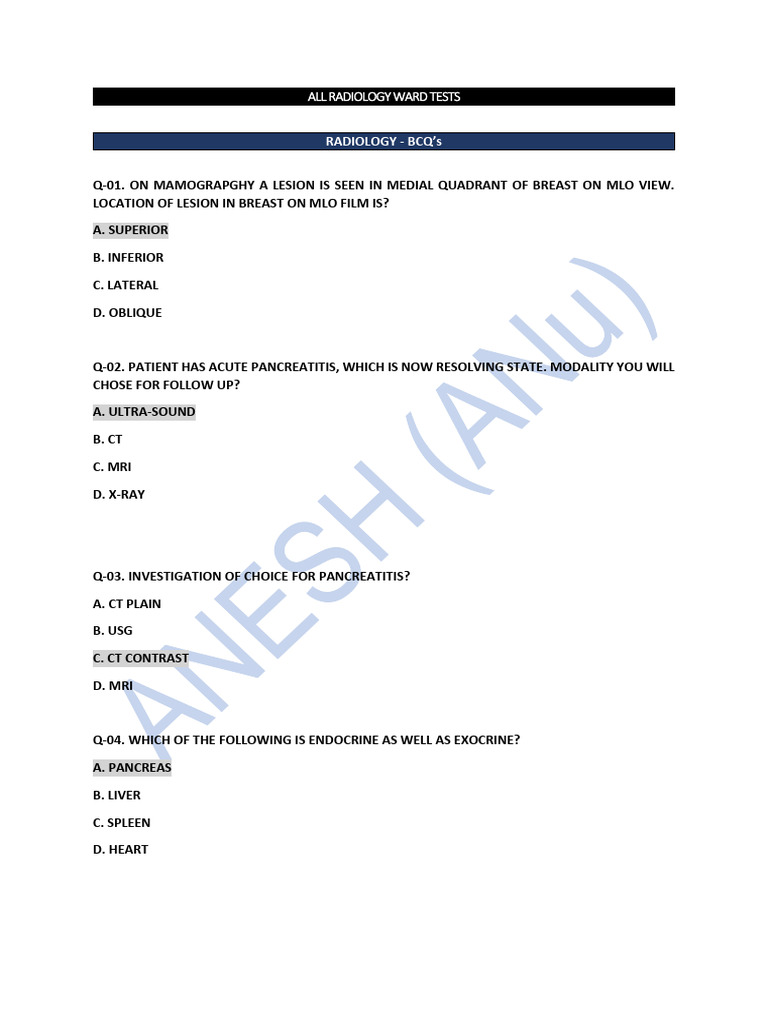 Radiology All Ward Tests by Anesh PDF | PDF | Ct Scan | Medical Imaging